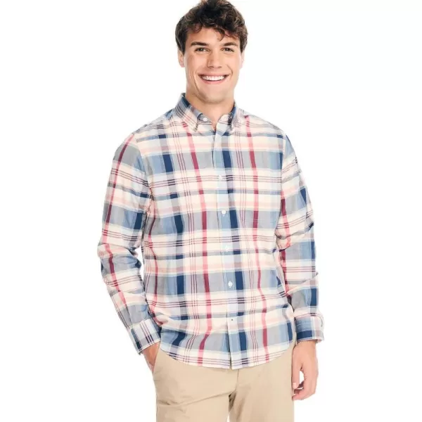 Nautica Mens Wrinkle Resistant Long Sleeve Button Front ShirtPlaid TanRedBlue