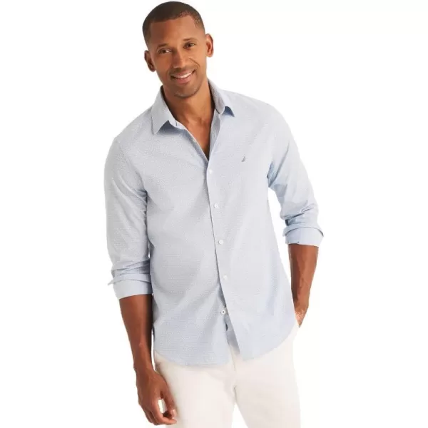 Nautica Mens Wrinkle Resistant Long Sleeve Button Front ShirtPrint Crystal Blue