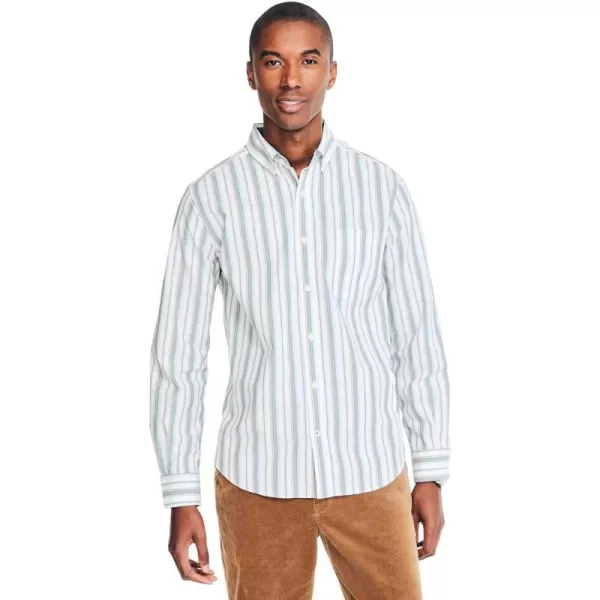 Nautica Mens Wrinkle Resistant Long Sleeve Button Front ShirtStripe TanGreen