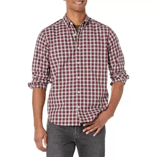 Nautica Mens WrinkleResistant Plaid Wear to Work ShirtShipwreck Burgundy