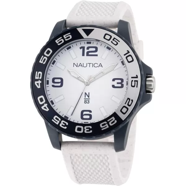 Nautica N83 Mens NAPFWS301 Finn World White Wheat PU Fiber Strap WatchNautica N83 Mens NAPFWS301 Finn World White Wheat PU Fiber Strap Watch