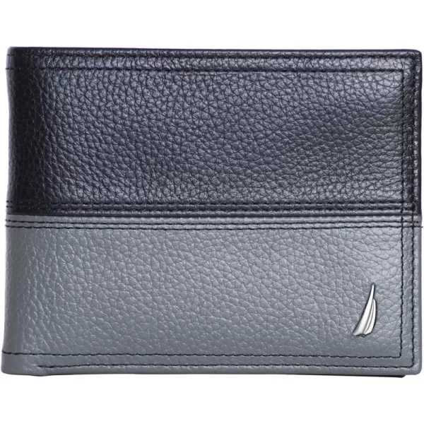 Nautica Pebble TwoTone Leather WalletNautica Pebble Twotone Leather Bifold Wallet BlackGrey