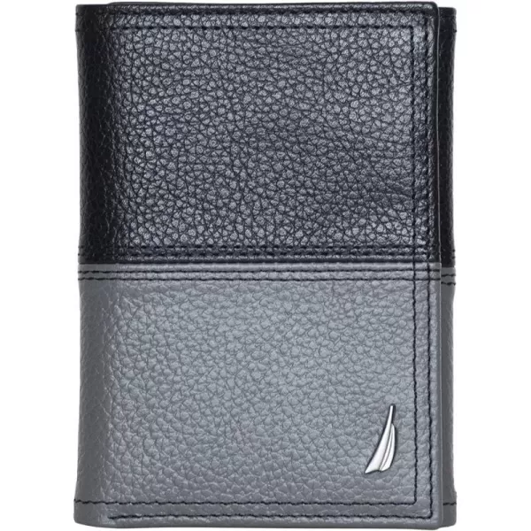 Nautica Pebble TwoTone Leather WalletNautica Pebble Twotone Leather Trifold Wallet BlackGrey