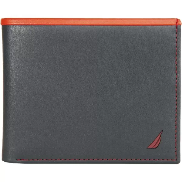 Nautica Pop Color Leather Bifold WalletNautica Mens Pop Color Bifold Leather Wallet With 6 Slots Rfid Protection NavyRed NavyRed