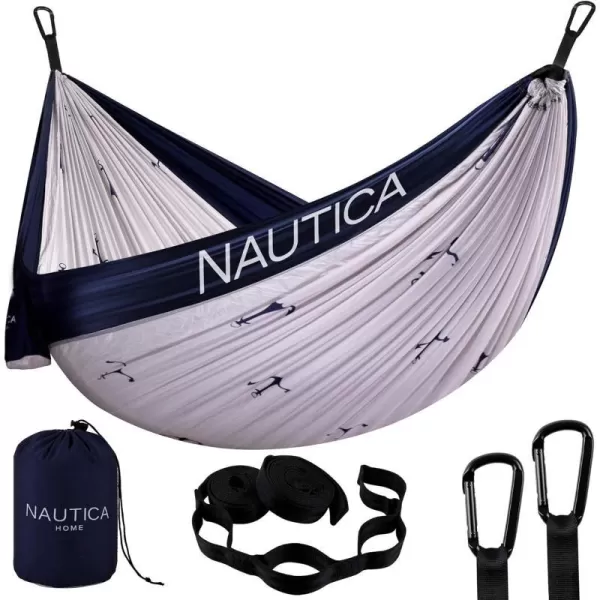 Nautica Portable Camping Hammock 12Person Kids or Adults with Straps Caribiners amp Bag for TravelBackpackingHikingBackyardLawn Sugar SwizzleMaritime Blue LargeMaritime BlueHigh Rise Grey Large