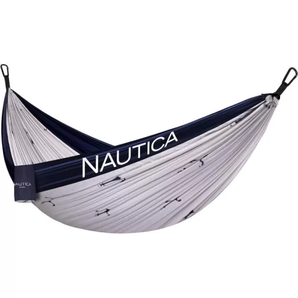 Nautica Portable Camping Hammock 12Person Kids or Adults with Straps Caribiners amp Bag for TravelBackpackingHikingBackyardLawn Sugar SwizzleMaritime Blue LargeMaritime BlueHigh Rise Grey Small