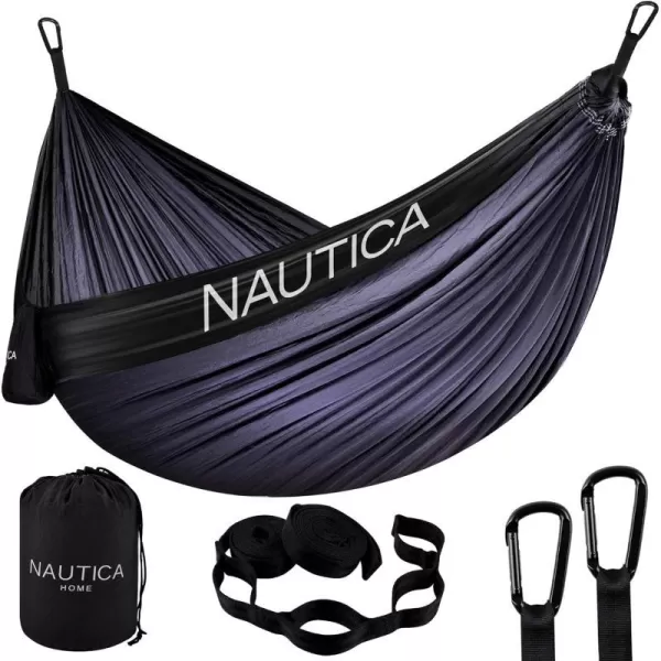 Nautica Portable Camping Hammock 12Person Kids or Adults with Straps Caribiners amp Bag for TravelBackpackingHikingBackyardLawn Sugar SwizzleMaritime Blue LargeBlack BeautyDark Grey Large