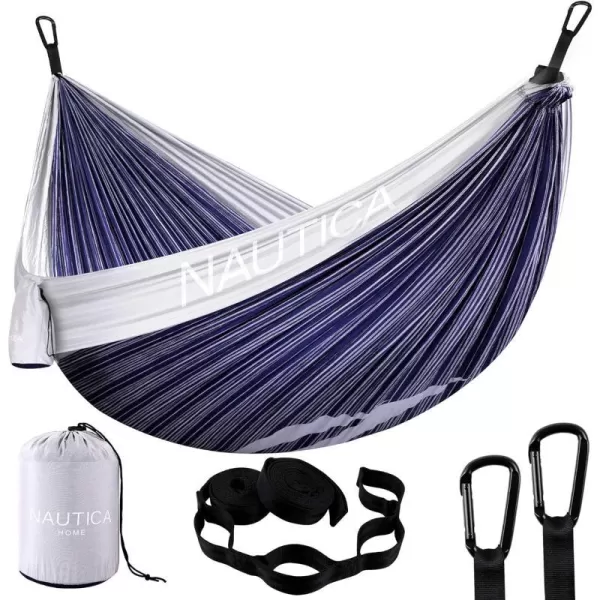 Nautica Portable Camping Hammock 12Person Kids or Adults with Straps Caribiners amp Bag for TravelBackpackingHikingBackyardLawn Sugar SwizzleMaritime Blue LargeSugar SwizzleMaritime Blue Large