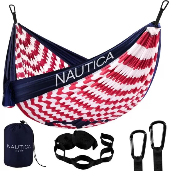 Nautica Portable Camping Hammock 12Person Kids or Adults with Straps Caribiners amp Bag for TravelBackpackingHikingBackyardLawn Sugar SwizzleMaritime Blue LargeSugar SwizzleMaritime BlueAdmiral Red Large