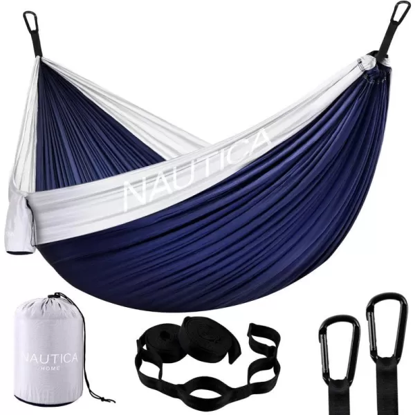 Nautica Portable Camping Hammock 12Person Kids or Adults with Straps Caribiners amp Bag for TravelBackpackingHikingBackyardLawn Sugar SwizzleMaritime Blue LargeHigh Rise GreyMaritime BlueHigh Rise Grey Large