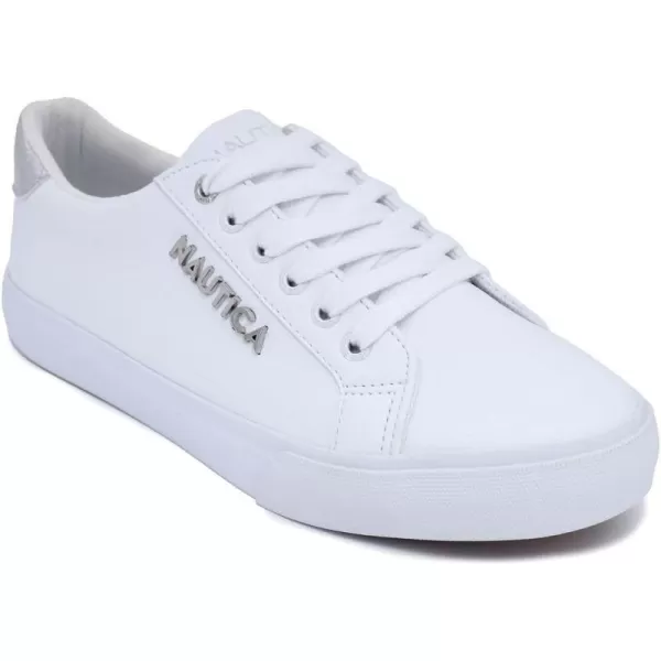 Nautica Women Fashion Sneaker LaceUp Tennis All White Casual Shoes for LadiesArentWhite Silver Iridescent