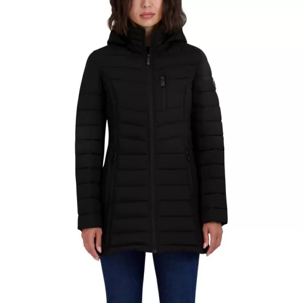 Nautica Womens 34 Midweight Stretch Puffer Jacket with HoodBlack