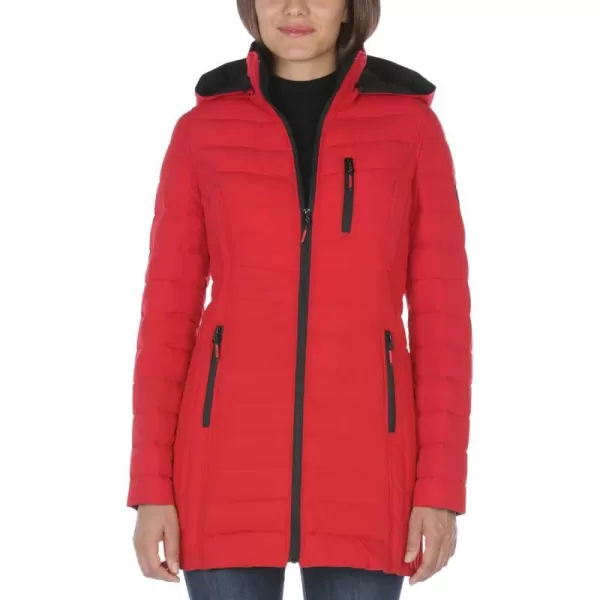 Nautica Womens 34 Midweight Stretch Puffer Jacket with HoodNautica Red