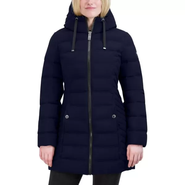 Nautica Womens 34 Stretch Puffer Jacket with Fur Hood and Half BackBlue