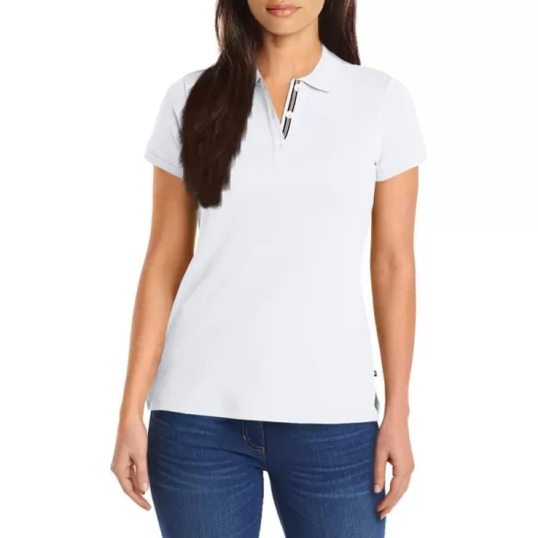 Nautica Womens 3Button Short Sleeve Breathable 100 Cotton Polo ShirtBright White