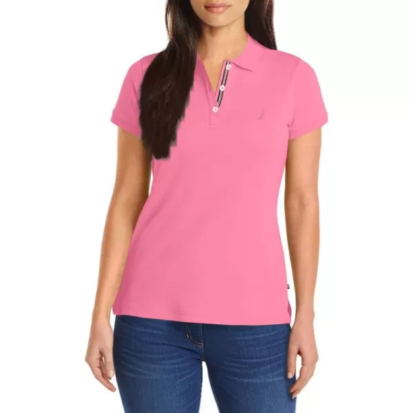 Nautica Womens 3Button Short Sleeve Breathable 100 Cotton Polo ShirtCarnation