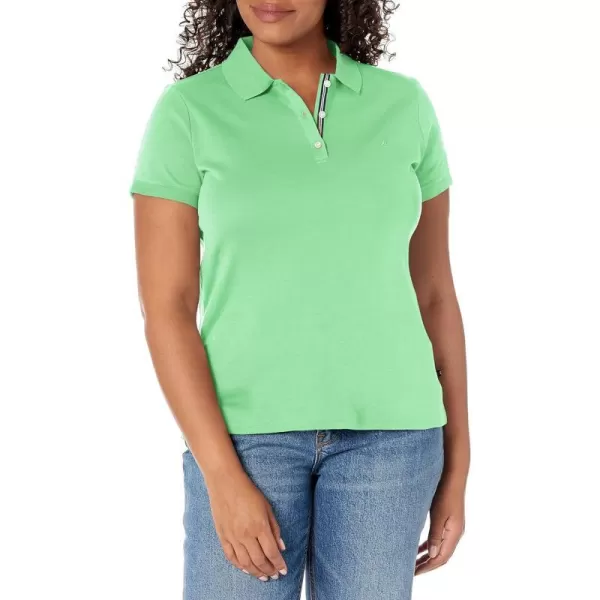 Nautica Womens 3Button Short Sleeve Breathable 100 Cotton Polo ShirtLeaf Green