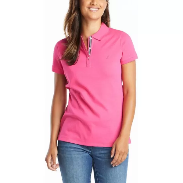 Nautica Womens 3Button Short Sleeve Breathable 100 Cotton Polo ShirtLeis Pink