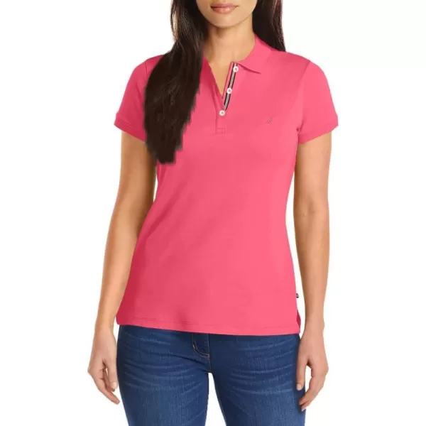 Nautica Womens 3Button Short Sleeve Breathable 100 Cotton Polo ShirtMelon Pink