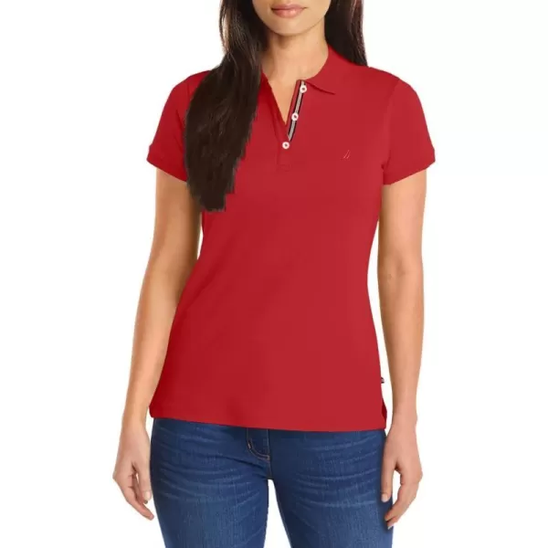 Nautica Womens 3Button Short Sleeve Breathable 100 Cotton Polo ShirtNautica Red