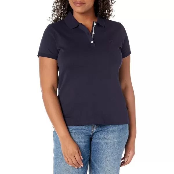 Nautica Womens 3Button Short Sleeve Breathable 100 Cotton Polo ShirtNavy