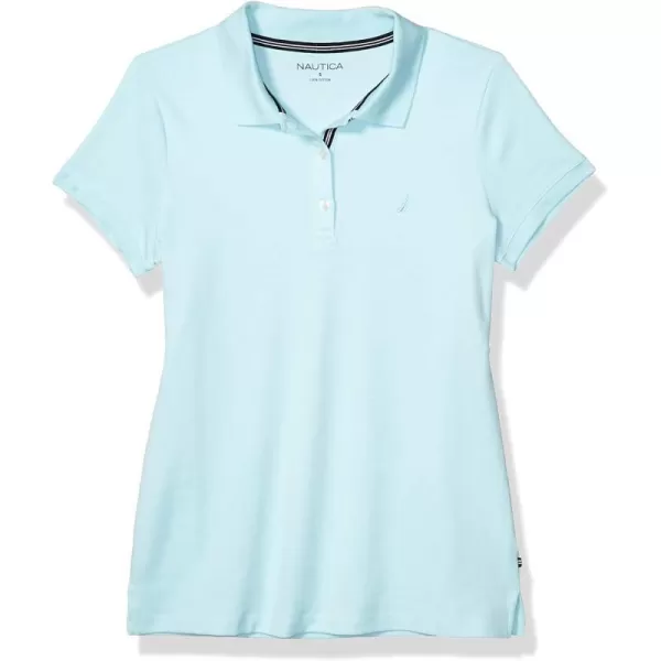 Nautica Womens 3Button Short Sleeve Breathable 100 Cotton Polo ShirtSea Water Blue