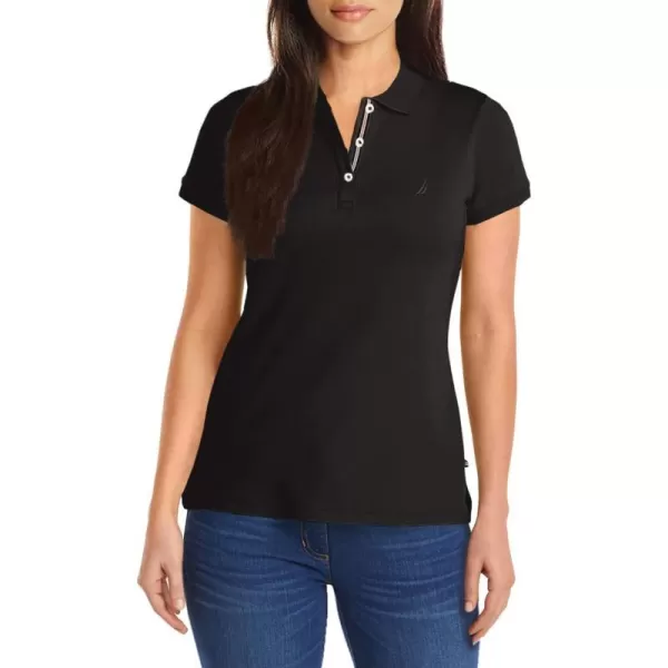 Nautica Womens 3Button Short Sleeve Breathable 100 Cotton Polo ShirtTrue Black