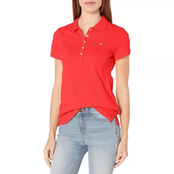 Nautica Womens 5Button Short Sleeve Cotton Polo ShirtHibiscus