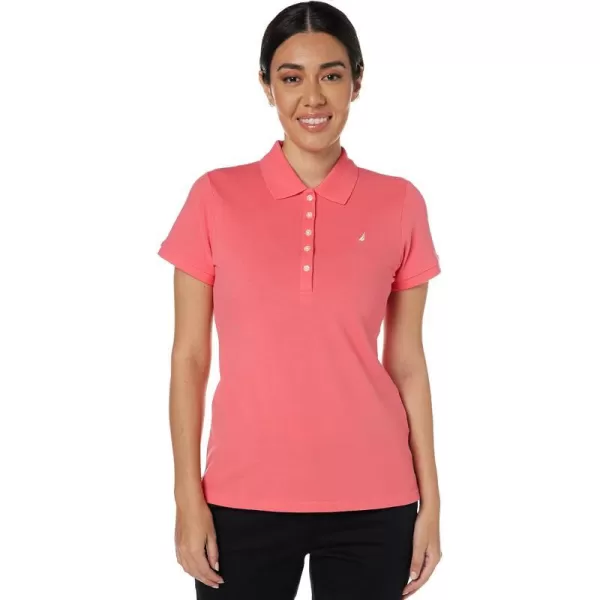 Nautica Womens 5Button Short Sleeve Cotton Polo ShirtMelon Pink