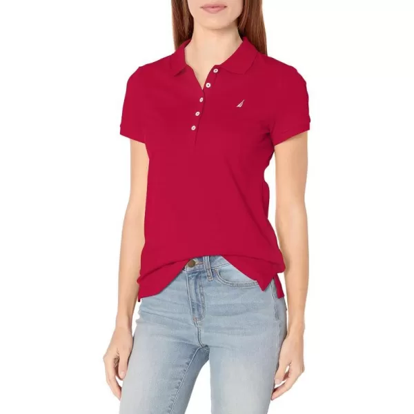 Nautica Womens 5Button Short Sleeve Cotton Polo ShirtNautica Red