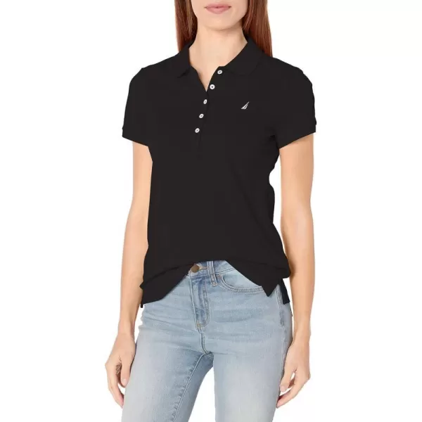 Nautica Womens 5Button Short Sleeve Cotton Polo ShirtTrue Black