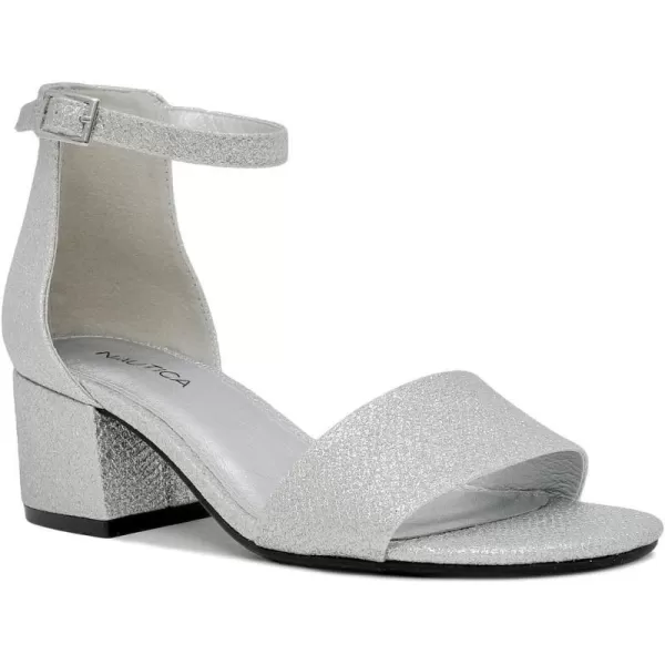 Nautica Womens Ankle Strap Pump Sandal with Low Block Heel  Stylish TwoPiece Dress Shoe  YonaSilver Glitter