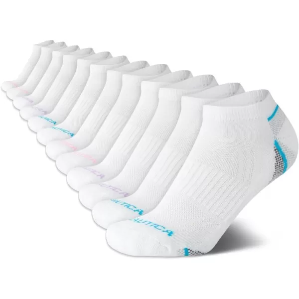 Nautica Womens Athletic Socks  Cushioned Low Cut Ankle Socks 12 PackWhite Pattern