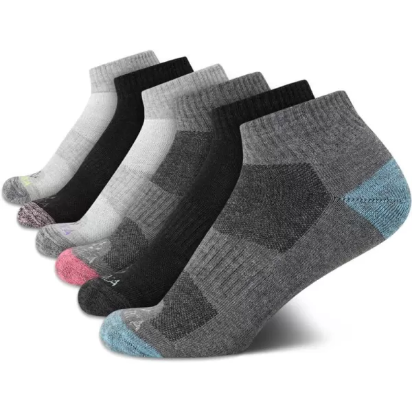 Nautica Womens Comfort Cushioned Quarter Cut Moisture Control Athletic Socks 6 PackGreyBlack