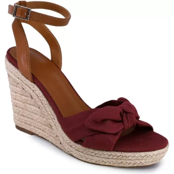 Nautica Womens Espadrille Buckle Wedge Sandals with Knotty Bow Summer ShoeBurgundybuckle