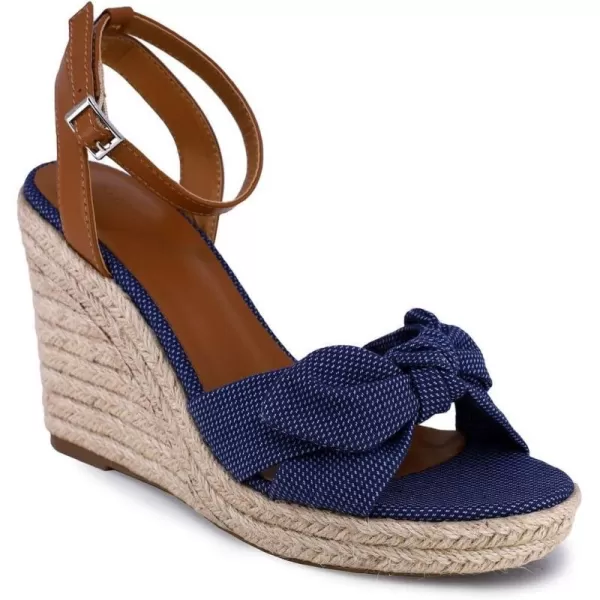 Nautica Womens Espadrille Buckle Wedge Sandals with Knotty Bow Summer ShoeNavybuckle