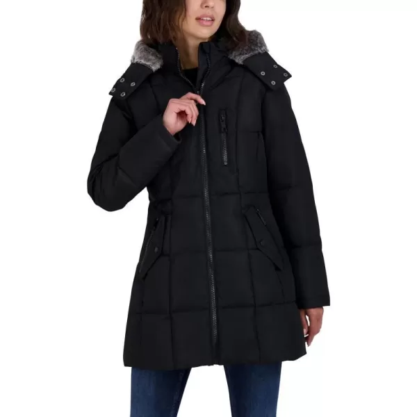 Nautica Womens Heavyweight Puffer Jacket with Faux Fur Lined HoodBlack