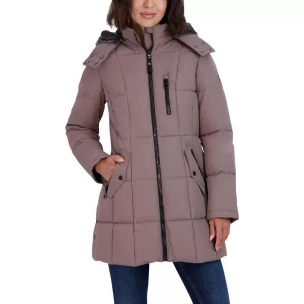 Nautica Womens Heavyweight Puffer Jacket with Faux Fur Lined HoodClay