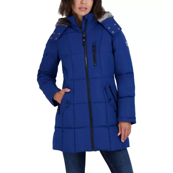 Nautica Womens Heavyweight Puffer Jacket with Faux Fur Lined HoodCobalt