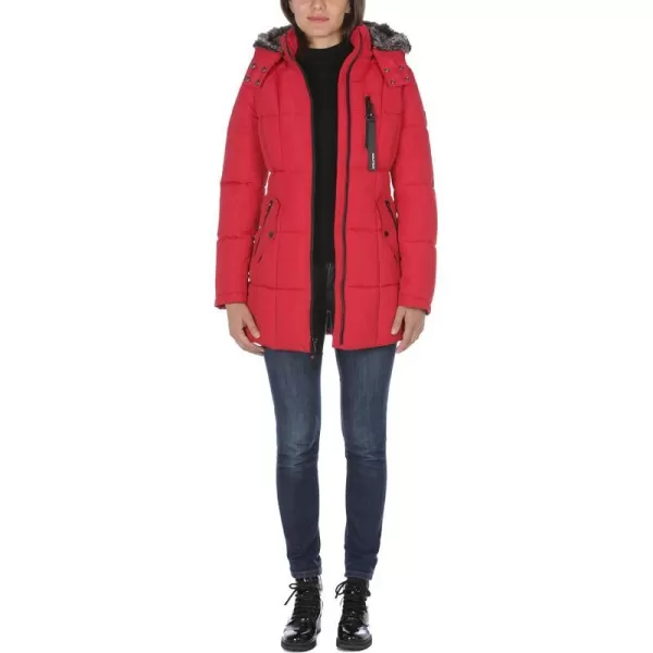 Nautica Womens Heavyweight Puffer Jacket with Faux Fur Lined HoodVintage Nautica Red