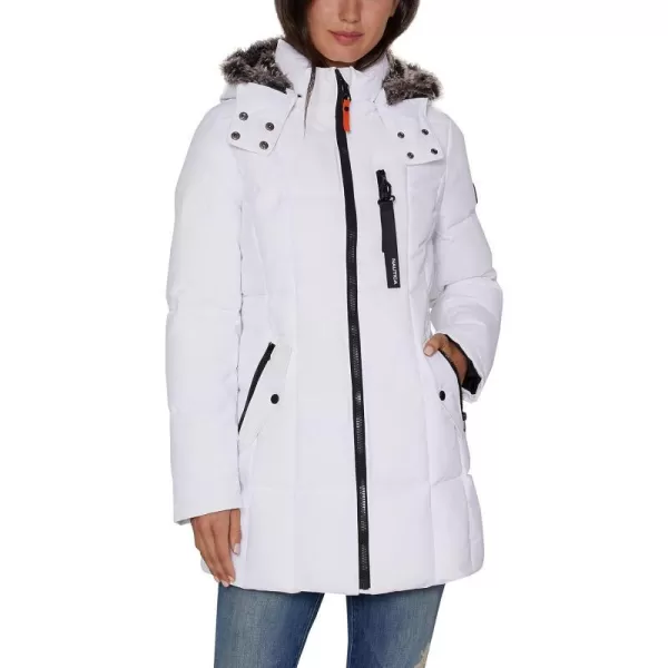 Nautica Womens Heavyweight Puffer Jacket with Faux Fur Lined HoodWinter White