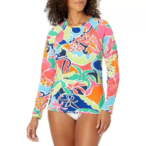 Nautica Womens Long Sleeve Rashguard UPF 30 Uv Sun Protection Swim ShirtCocktail Multi