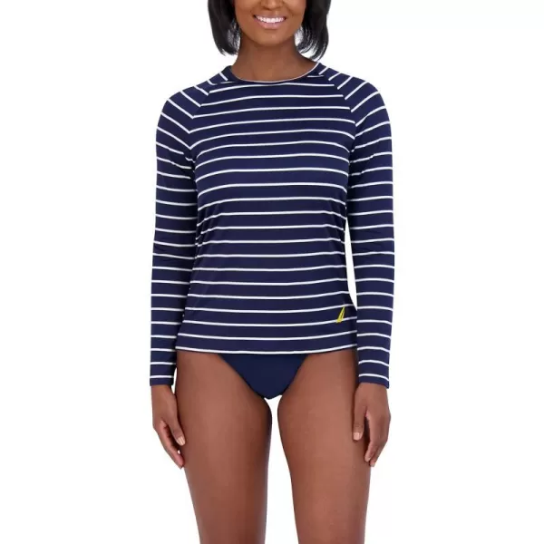 Nautica Womens Long Sleeve Rashguard UPF 30 Uv Sun Protection Swim ShirtDeep Sea Stripe