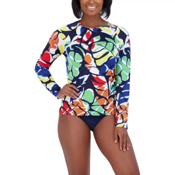 Nautica Womens Long Sleeve Rashguard UPF 30 Uv Sun Protection Swim ShirtTrade Wind Multi