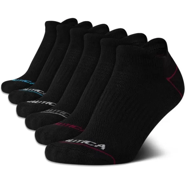 Nautica Womens Low Cut Cushioned Moisture Control Athletic Socks 6 PackBlack Tab