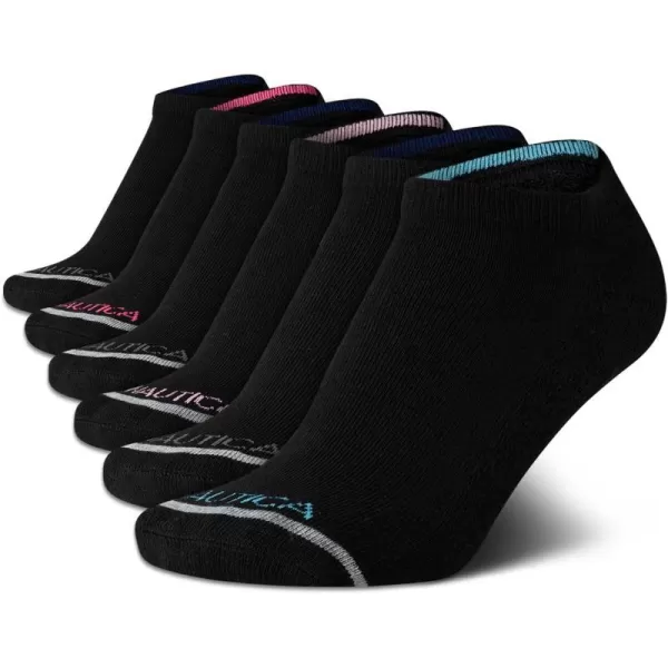 Nautica Womens Low Cut Cushioned Moisture Control Athletic Socks 6 PackSolid Black