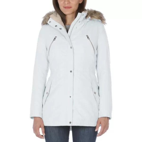 Nautica Womens Microfiber Parka Anorak Jacket with Faux Fur Hooded TrimPowder Blue