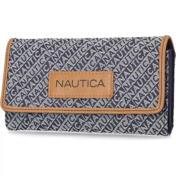 Nautica Womens Perfect CarryAll Money Manager Oraganizer with RFID Blocking WalletIndigo Jacquard