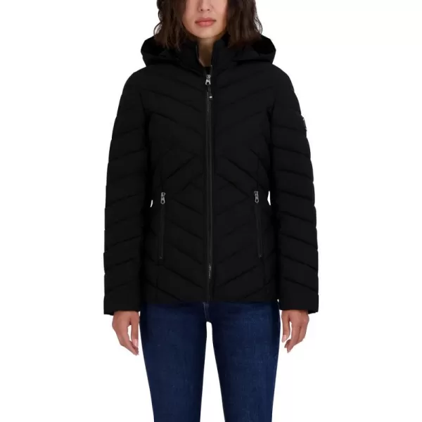 Nautica Womens Short Stretch Lightweight Puffer Jacket with Removeable HoodVintage Black