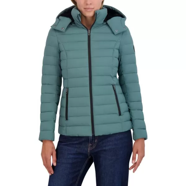 Nautica Womens Short Stretch Puffer Jacket with Fur HoodDeep Sea